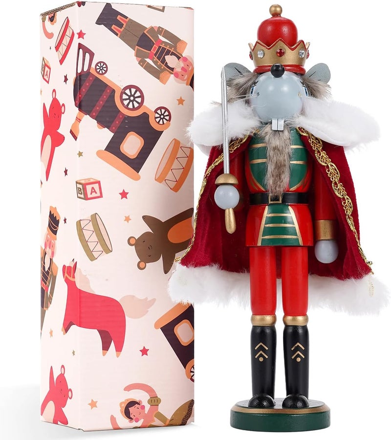 BXO Store Christmas Decorations Nutcracker Ornament,12 inch Wooden Traditional Nutcracker,Festive Collectible Christmas Nutcracker,Painted Nutcracker Figures Party Tabletop Thanksgiving Decor(Mouse King) - Image 1